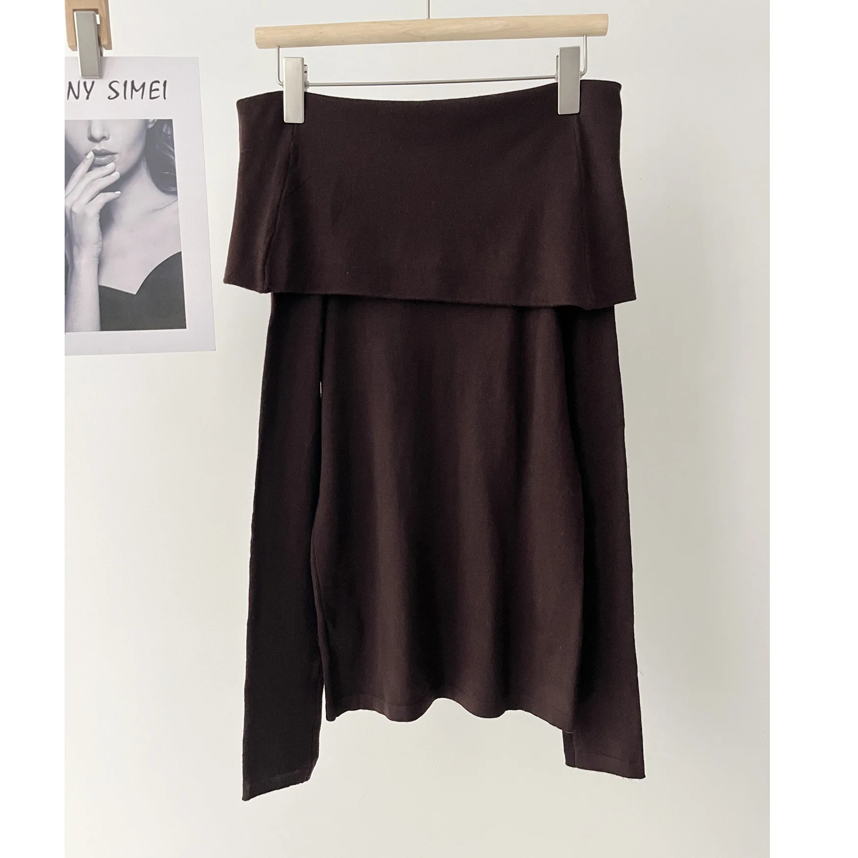 

Temperament commuter style slim-fitting off-the-shoulder one-word collar long-sleeved knitted sweater autumn and winter 16a-2031