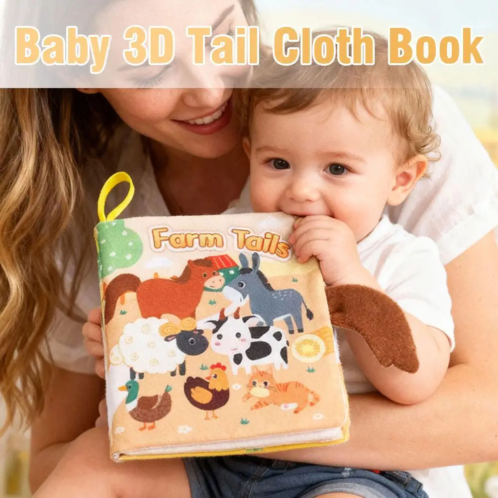 หนังสือผ้านุ่มเพื่อการศึกษาสำหรับทารก ล้างทำความสะอาดได้ ลายการ์ตูนสัตว์ หาง หนังสือสักหลาดเพื่อการศึกษาปฐมวัย ของเล่นเสริมพัฒนาการเด็กเล็ก U9T8