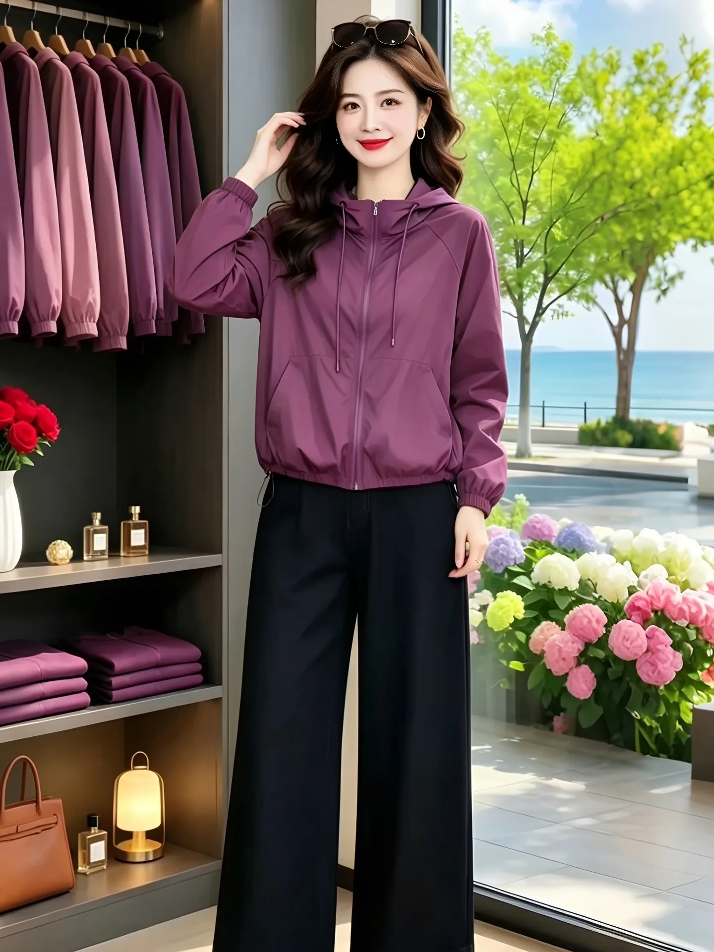 Fashionable Long Sleeve Hooded Women's Jacket Summer 2026 New Arrival Breathable Casual Style Zipper Design Yoga Cover up