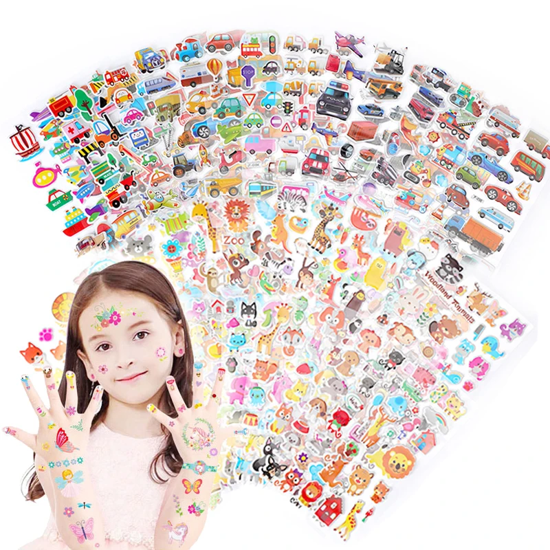 Children Bubble Stickers Cartoon Stickers Animals Fruits Fluffy Stationery Stickers Boys Girls Birthday Holiday Gifts TMZ