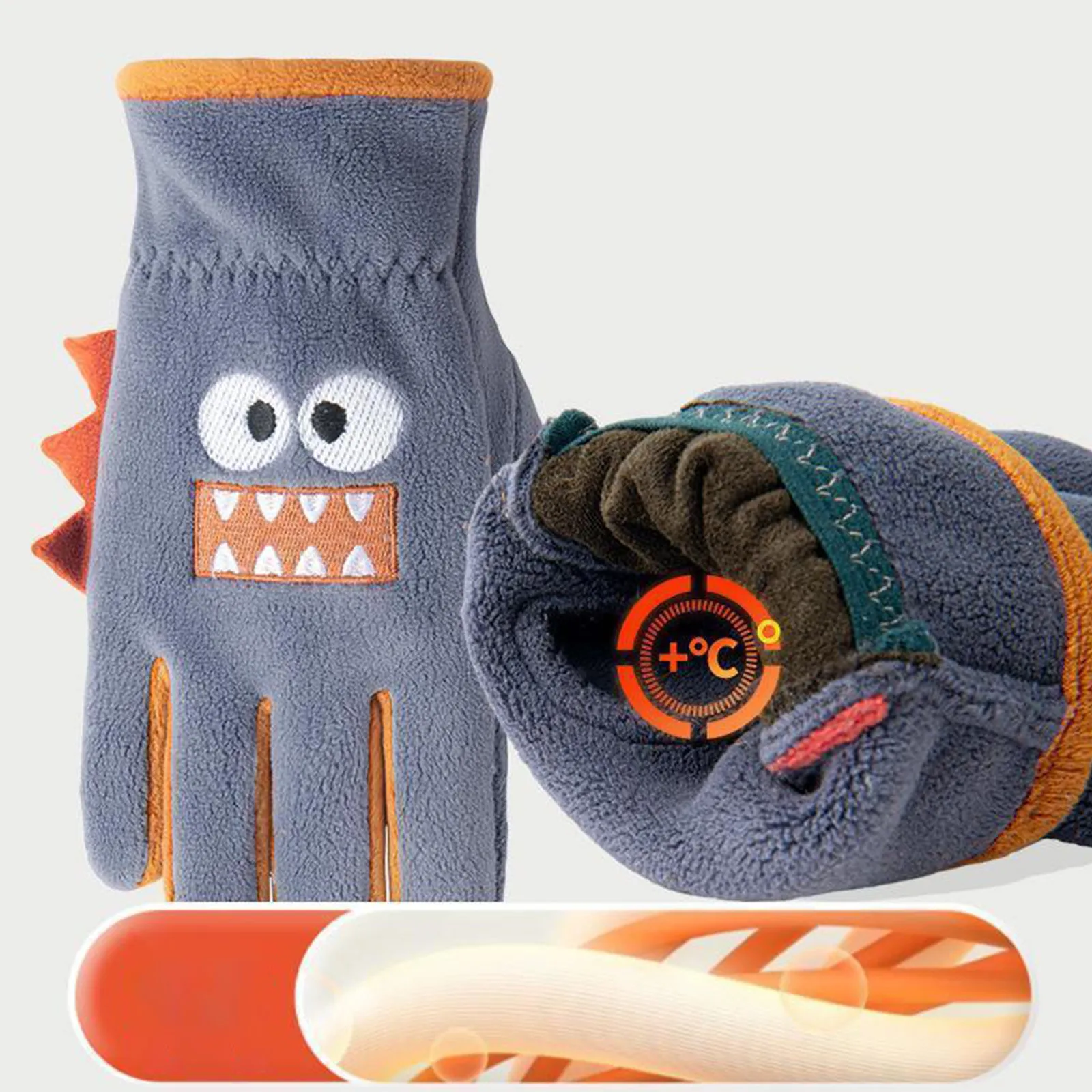 AliExpress Kids Winter Velvet-Lined Gloves - Windproof Five-Finger Thermal Gloves for Snow Play, Cycling & Outdoor Activities (Cute Cartoon