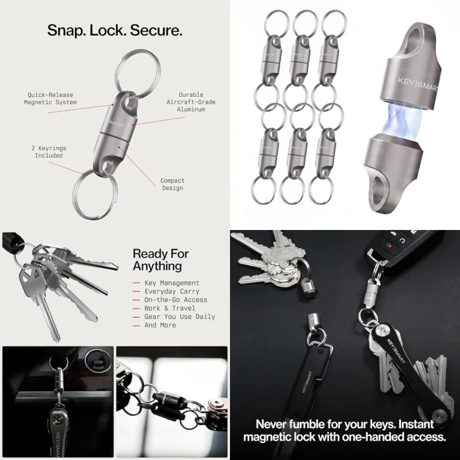 

KeySmart MagConnect Magnetic Key Holder for Purse, Key Chains for Car Keys - Detachable Key Ring Quick Release Keychain