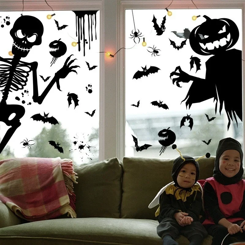 2026 Halloween Ghost Pumpkin Bat Skeleton Witch Window Wall Stickers Monster Shadow Party Decorate Haunted House Decor Supplies
