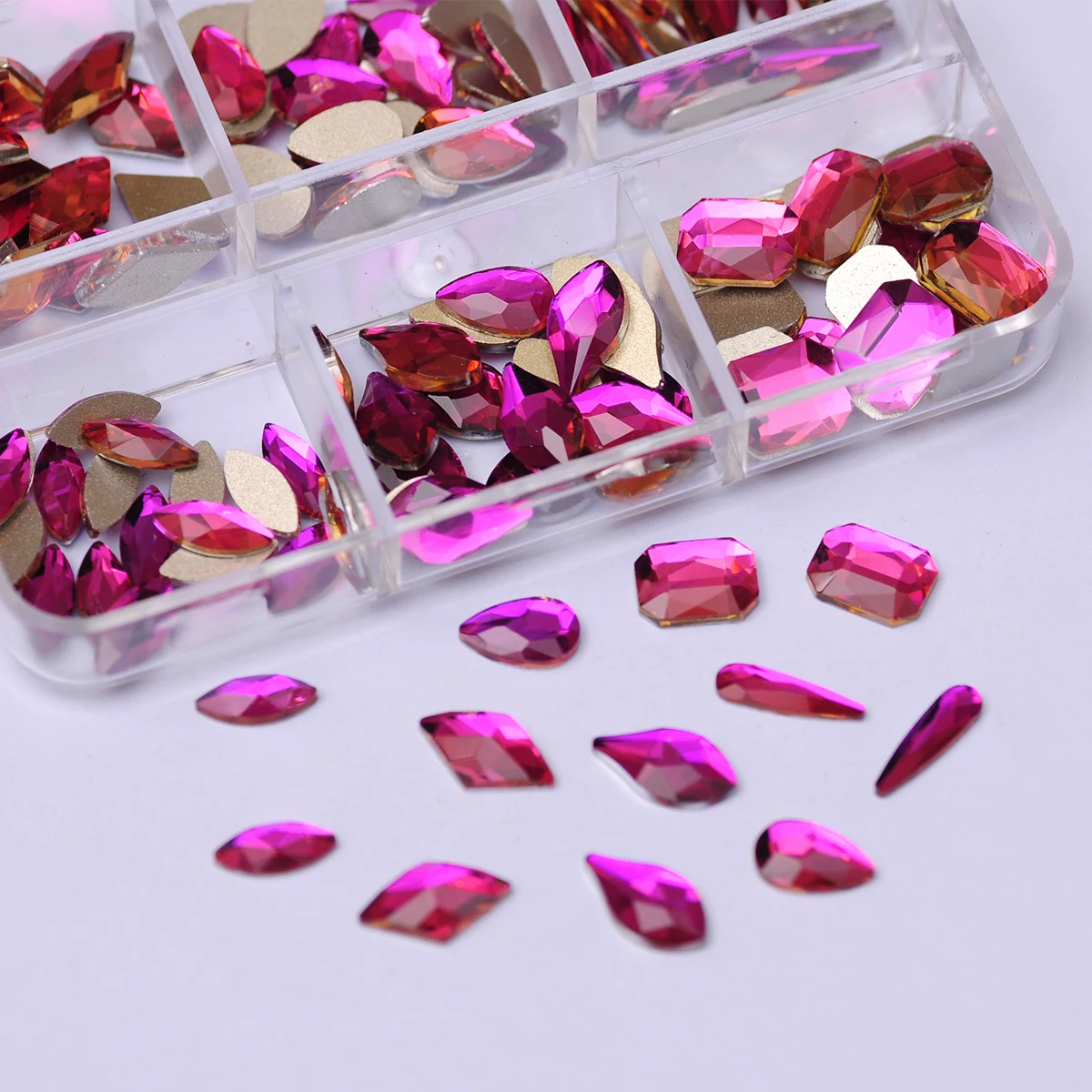 

6Girds Box 120pcs Multi Size Colorful Non Hotfix Rhinestones Flatback Glass Glitter Accessories Nail Art Luxurious Decorations