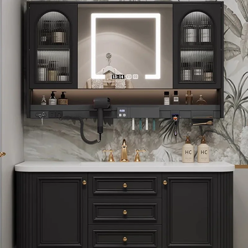 

Туалетный столик в кремовом стиле, открытые полки с раковиной для хранения туалетного столика для ванной комнаты, ящики, японская мебель для дома Spiegelkast LLBC