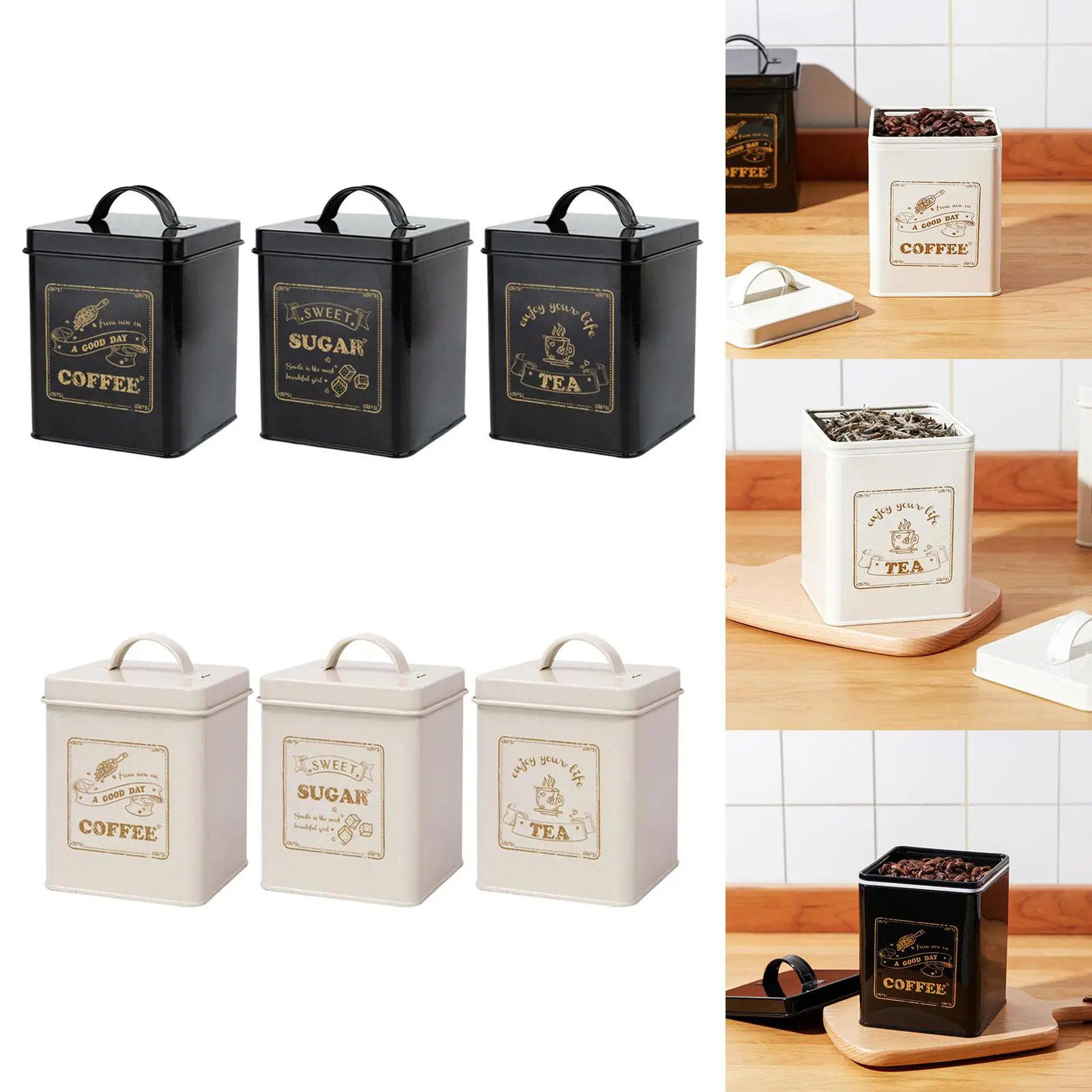 

3x Kitchen Counter Canister Set Tea Sugar Coffee Container for Restaurant