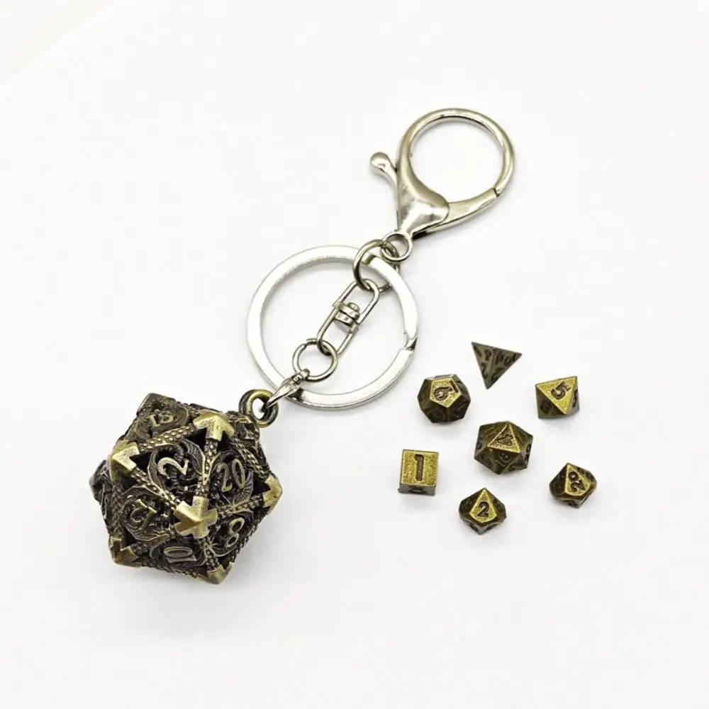 1 Set 20-sided Hollow Metal Dice Keychain DND TRPG Hollow Metal Dice Keyring Mini Exquisite Polyhedral Dice Keychain