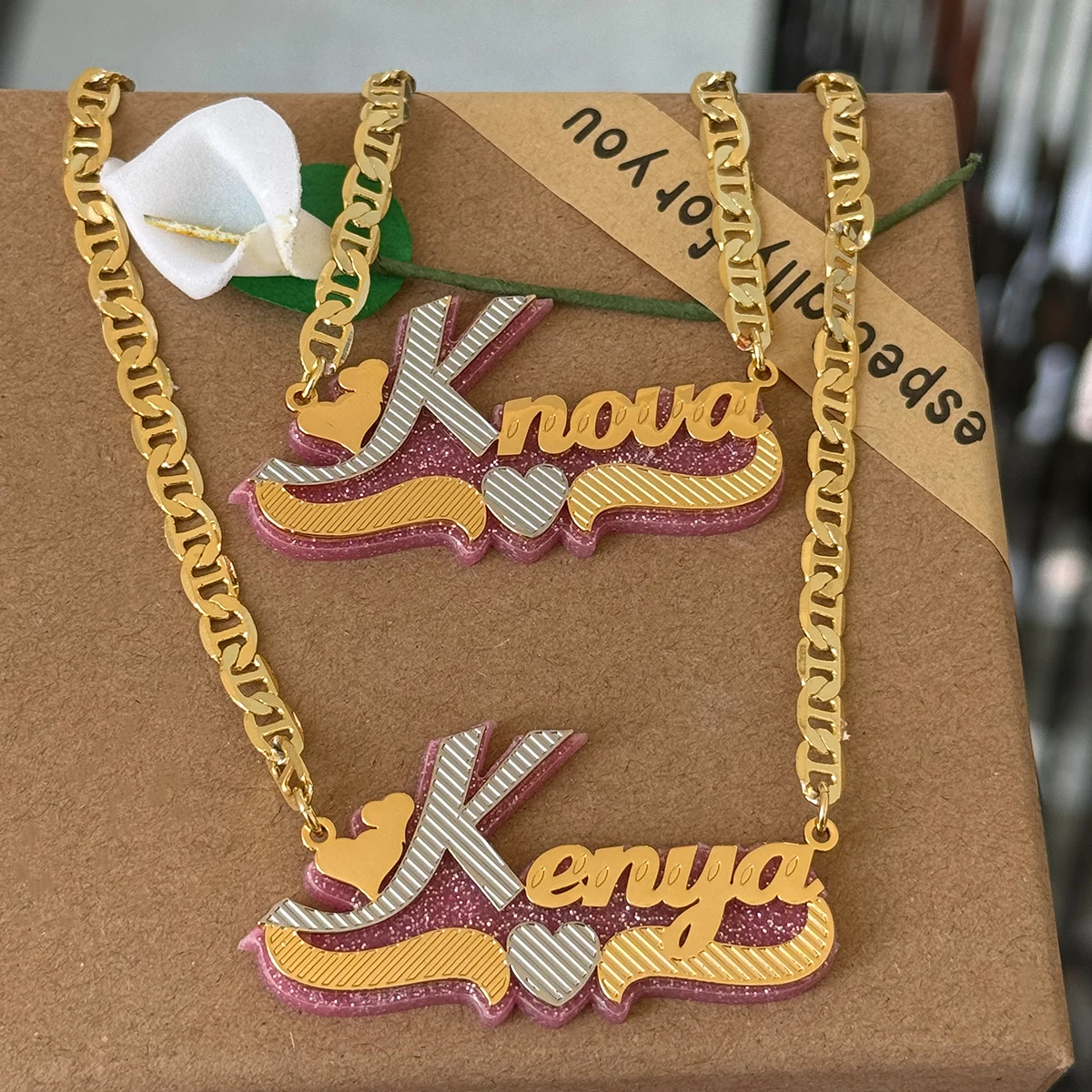 Personalized Double Layer Necklaces Custom Name 3D Stainless Steel Necklace Acrylic Background Party Anniversary Gift Jewelry