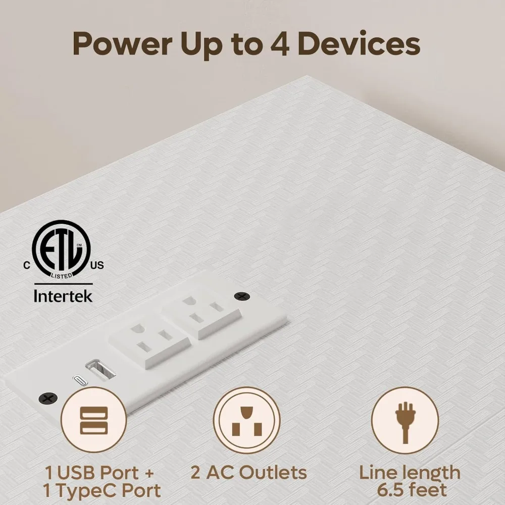 مكتب كمبيوتر أبيض من Bestier مع منفذ شحن وشريط LED، مكتب ألعاب حديث مقاس 42 بوصة مع أرفف تخزين قابلة للعكس، مقاس صغير L Sh