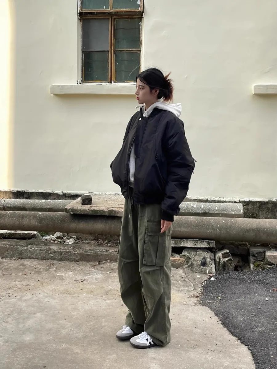 Chaquetas Bomber para mujer de sarga de otoño estilo Cargo utilidad verde militar entrenamiento profesional práctico dinámico deportes al aire libre OL