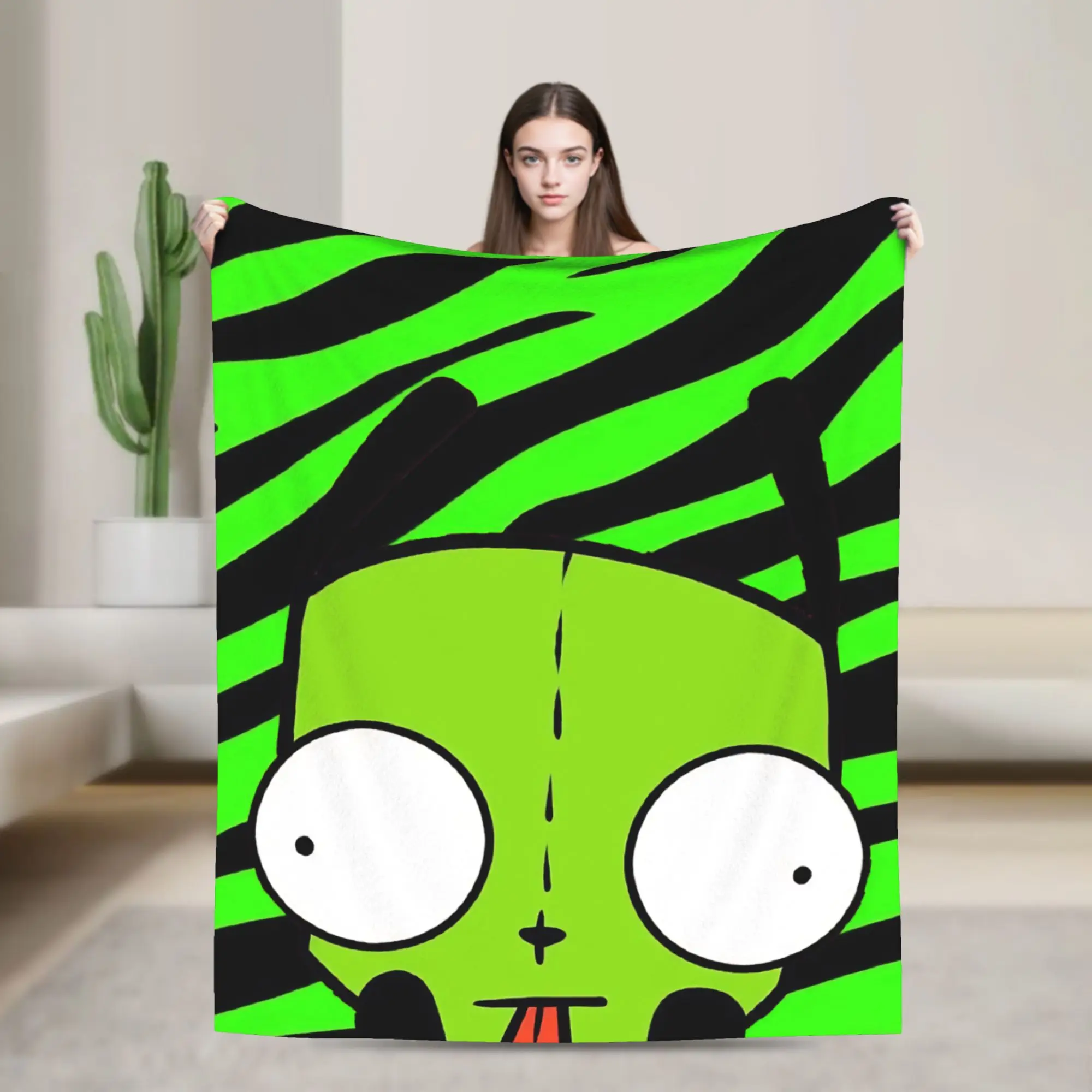 Gir Invader Zim Cartoon  Throw Blanket  Flannel Bedspread For Couch Chair Sofa Bed Funny Sofa Bed Cover