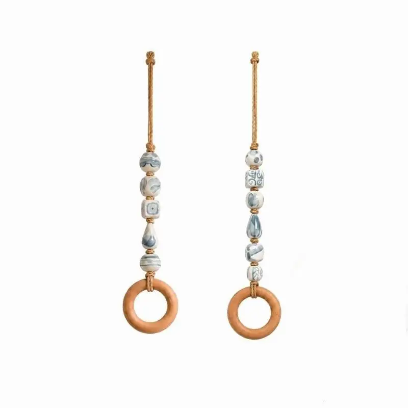 Decorative Beaded Towel Hanger With Wooden Ring Practical Design, Portable For Bathroom Kitchen
