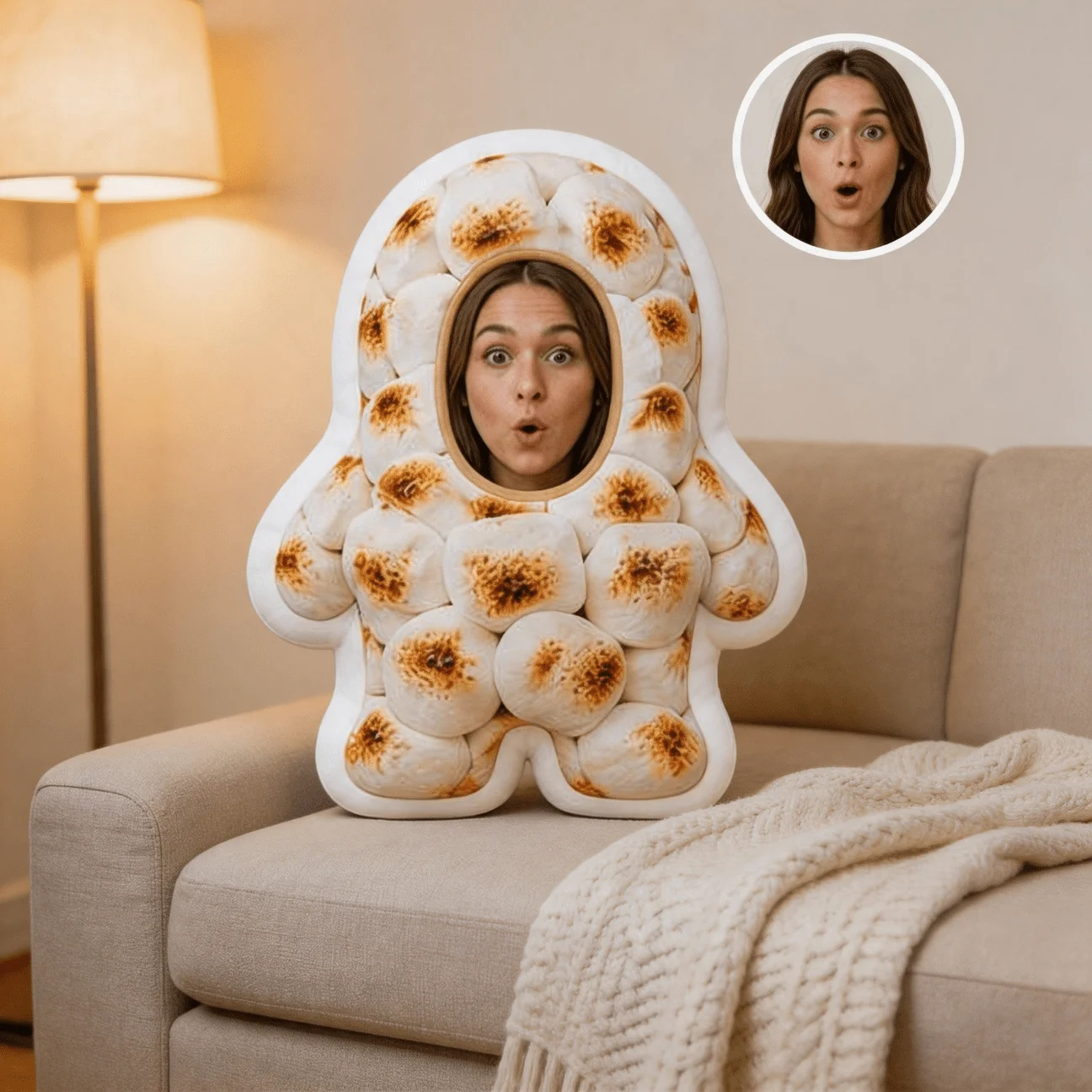 Custom Face Funny Shaped Pillow, Personalized Photo Marshmallow Character Decorative Cushion with Double-Sided Printing, 60cm La