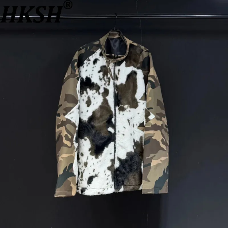 

HKSH осень-зима новая мужская винтажная техническая одежда с коровьим принтом камуфляжная лоскутная куртка High Street повседневное модное модное пальто HK16696