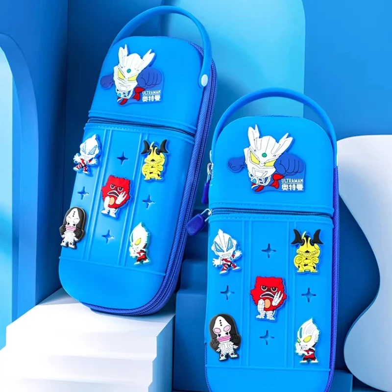 iigen-ultraman-zero-silicone-pencil-case-diy-snap-button-double-layer-large-capacity-cartoon-gift-for-boys-back-to-school