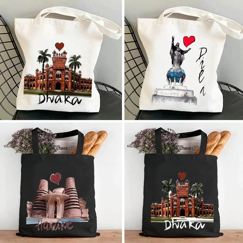 Gaborone Florence Georgetown Harare Hobart Women Canvas Shopper Bag Cotton Handbags Harajuku Tote Shoulder Lady Eco Shopping Bag