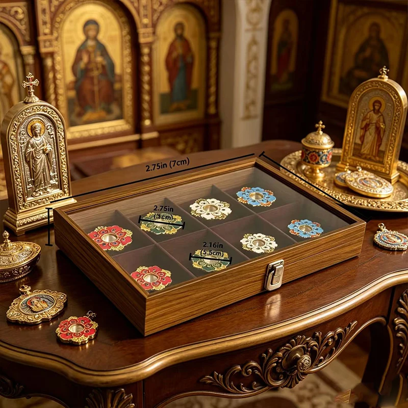 Byzantine Style Enamel Religious Gift Set with Luxury Wooden Box for Home Altar Orthodox Catholic Church supplies Christian Deco
