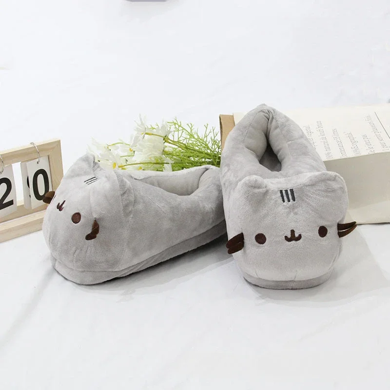 Cartoon Full Covered Cat Slippers Warm Winter Slides Soft Plush Doll Indoor Cute Anime Bedroom Shoes For Man Woman Home Use