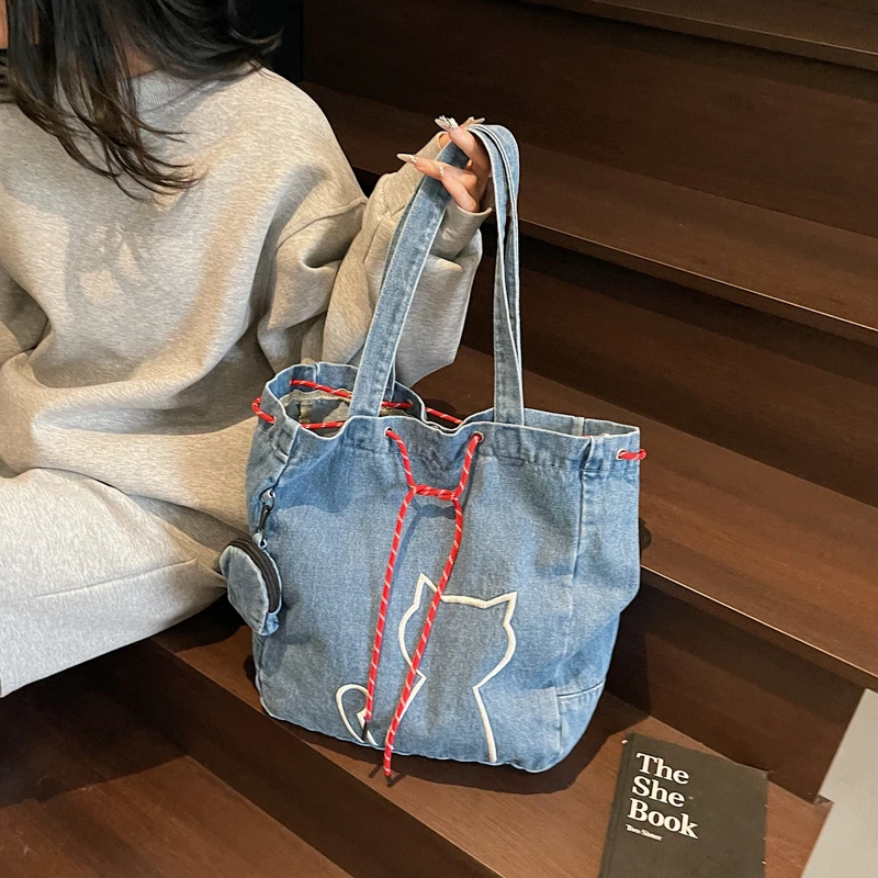 

Fashion Luxury Casual Backpack Women New Retro Handbag Large Capacity High Quality denim Fabric Shoulder Bag Outdoor Travel Bag