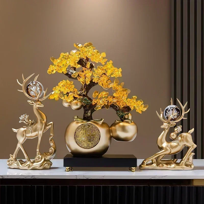 Crystal ball lucky deer ornament a pair of living room entrance TV cabinet wine cabinet decoration light luxury high-end