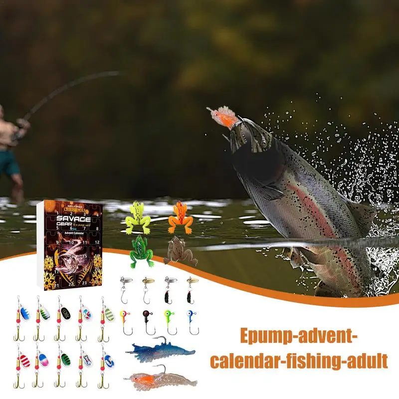 2024 Fishing Tackle Advent Calendar Fishing Lures Set Gear Countdown Calendar Adults Kids Men Women Christmas Fish Bait Gifts