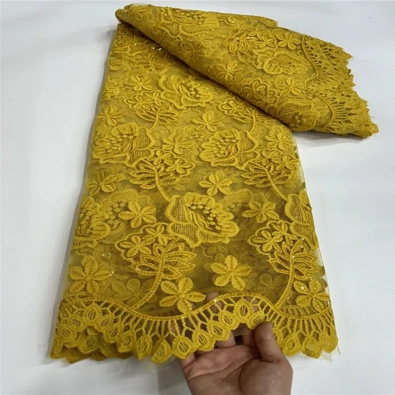 

Luxury African Lace Fabric 2024 High Quality 5 Yards Nigerian 3D Flowers Sequins French Tulle Fabric Material For Wedding Party