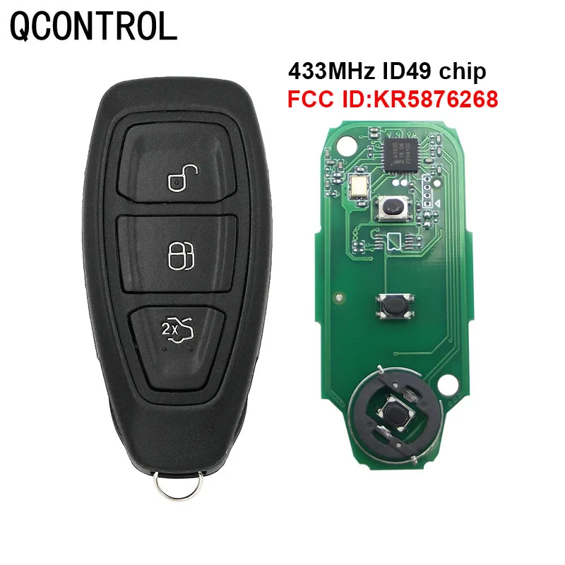 

QCONTROL умный 3-кнопочный дистанционный брелок 433 МГц с чипом ID49 для Ford Kuga Fiesta 2016 + с аварийным ключом KR 5876268