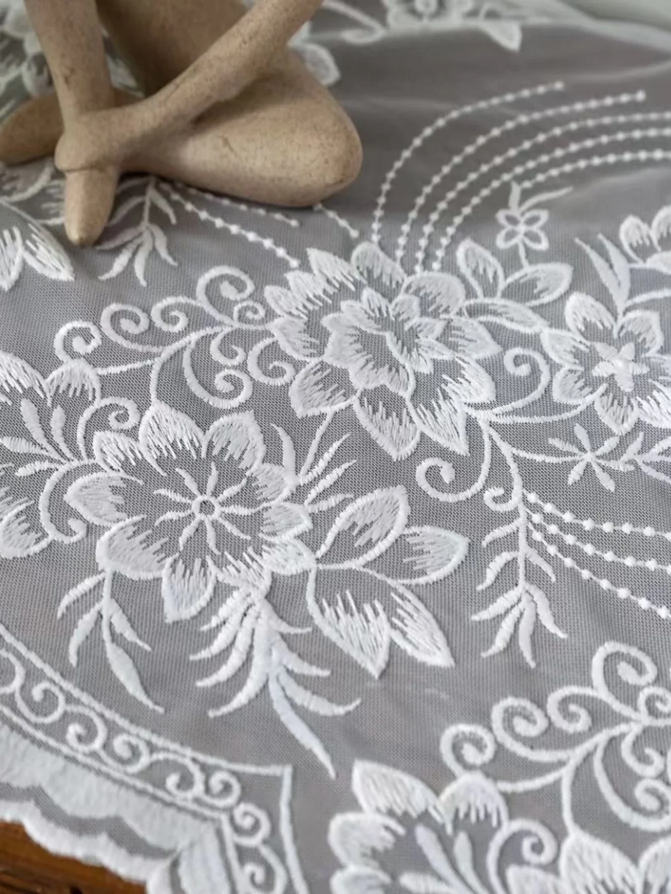 Sheer Curtains White Embroidered Floral VoileDrapes for Living room, Bedroom