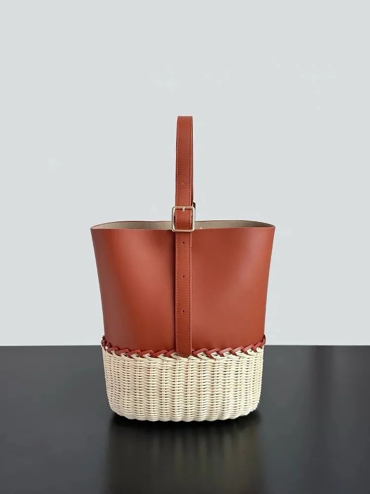 

Handmade Leather Wier Buet Bag Contrast Color Splicing Personali Underarm Single oulder Bag Faionable Casual Handbag
