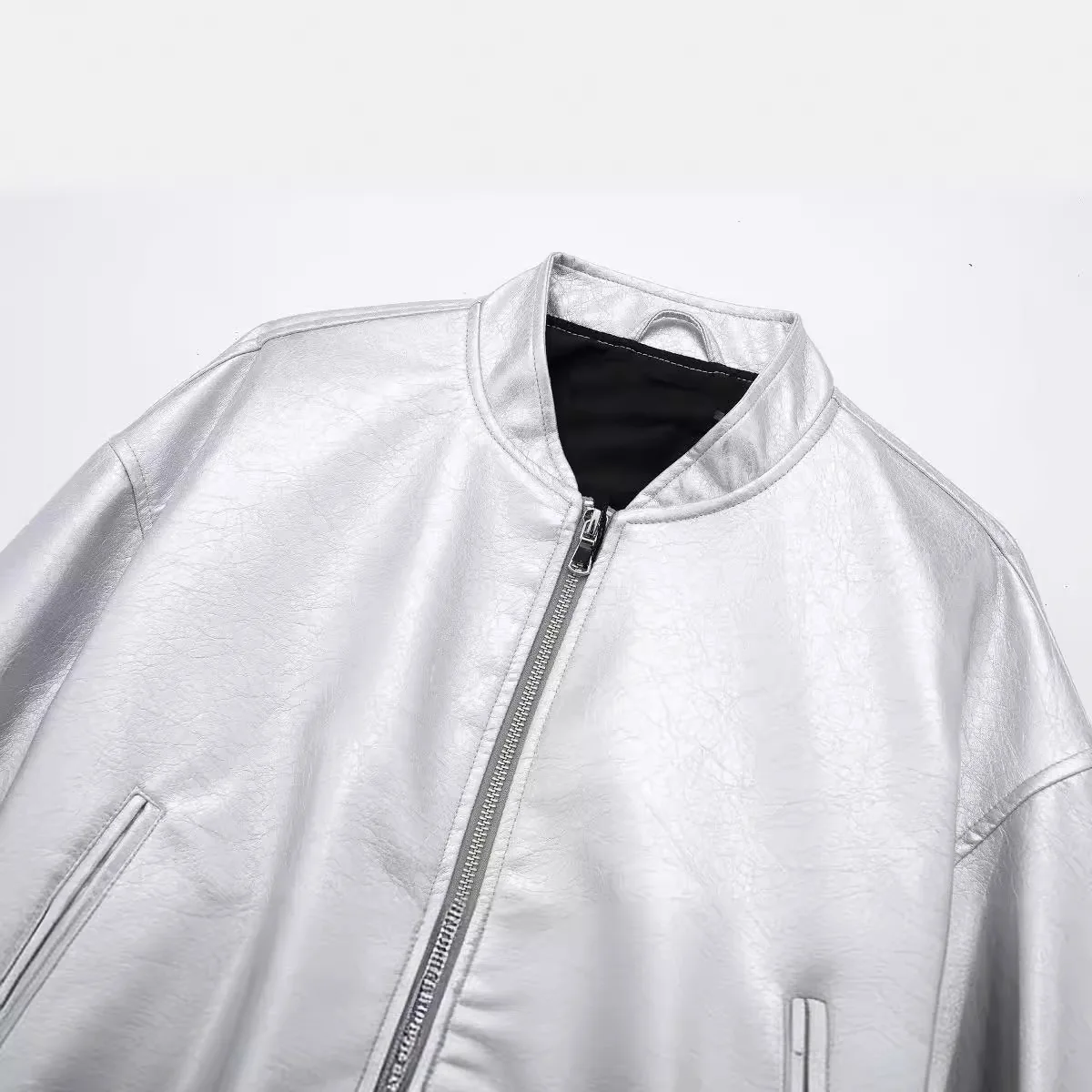 ZR European and American style women\'s imitation leather metal bomber jacket jacket women coat women denim jacket