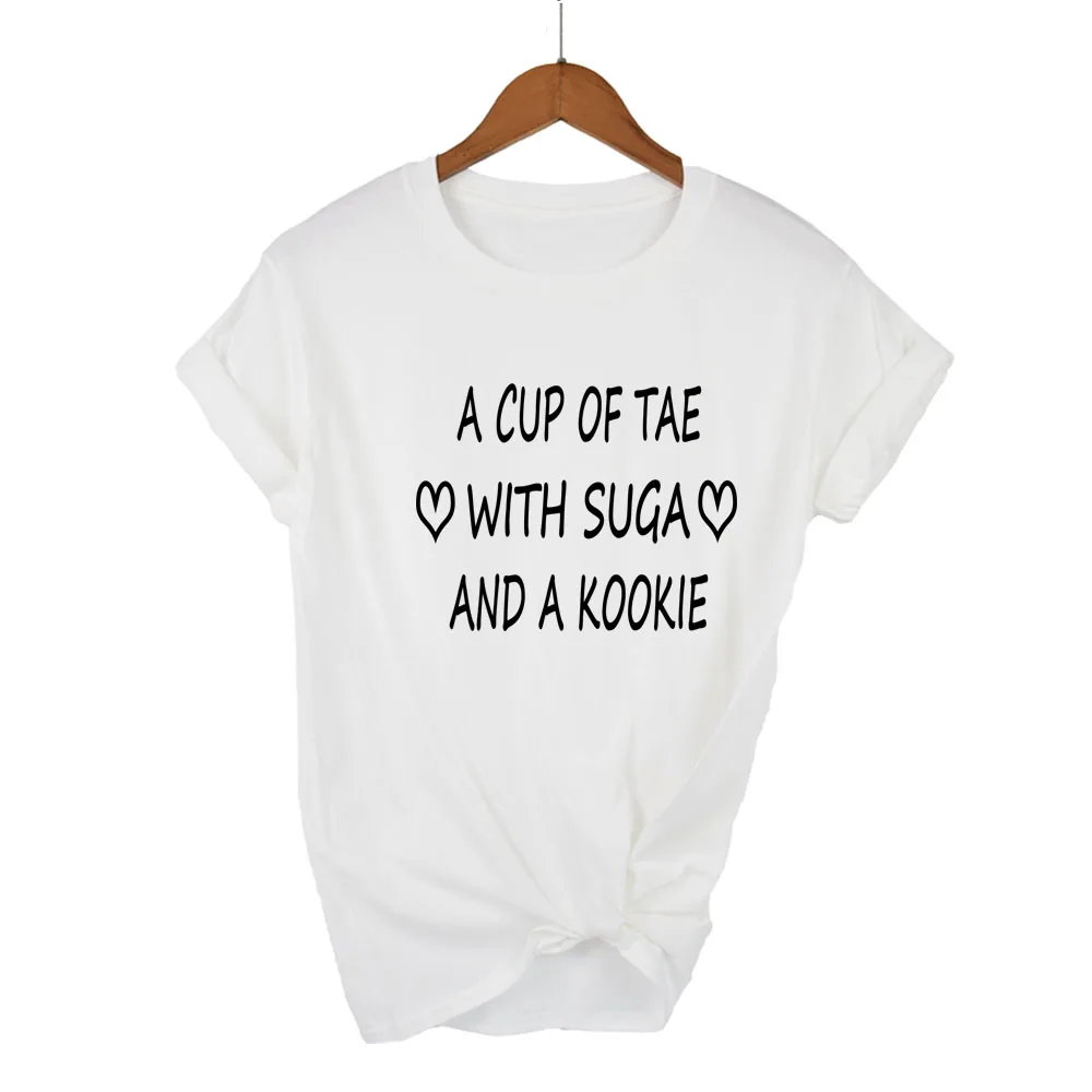 A CUP OF TAE WITH Suga AND A Kookie Women tshirt Cotton Casual Funny t shirt For Lady Girl Top Tee Hipster Drop Ship