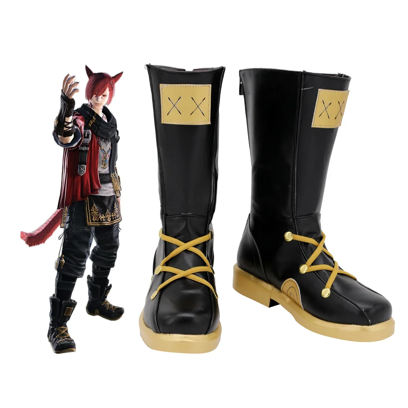 Final Fantasy XIV G'raha Tia Cosplay Boots Black Shoes Custom Made Any Size Available