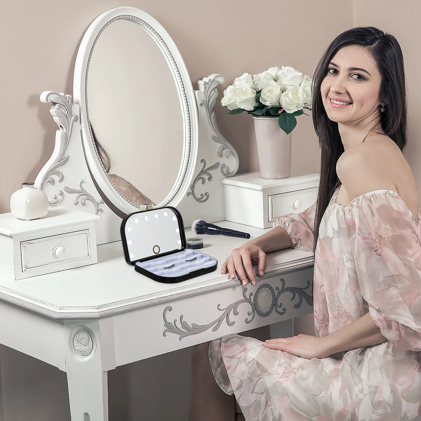 Boîte de rangement de cils LED, organisateur de faux cils, étui à cils rabattable, rangement de maquillage Compact Portable adapté aux professionnels