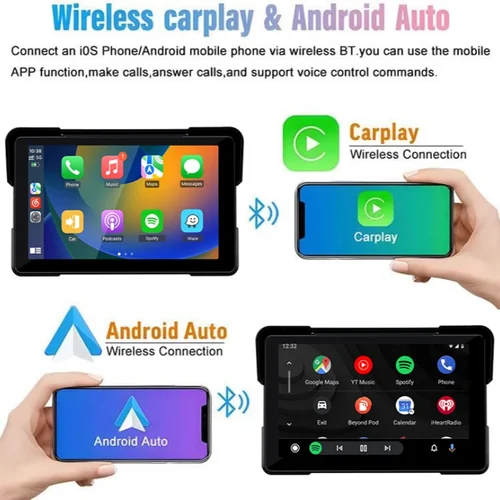 Imagen 2 del producto 5/7 pulgadas Carplay motocicleta DVR navegación GPS inalámbrico CarPlay Android Auto Airplay pantalla portátil Moto Monitor IPX7