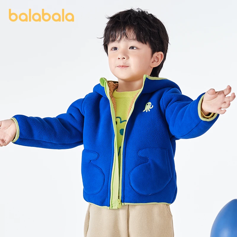 Balabala Toddler 2023 Jacket Unisex Boy Girl Jacket Winter Cute Polar Fleece Fashion Hooded Coat