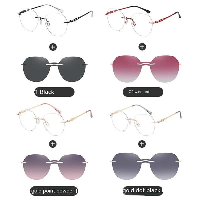 COHK Fashion Rimless Women Magnet Sunglasses Polarized Clip On Sun Glasses Lens UV400 2024 New Style Round Optical Eyewear Frame