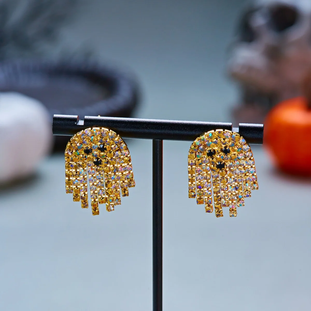 Niedliche Cartoon-Geister-Ohrstecker mit Strass und Quasten für Damen, Punk-Geister-Ohrringe, Halloween-Karneval-Party-Schmuck – Detail 33