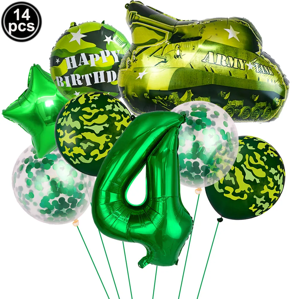 1Set Camouflage Theme Balloon Tank Star Green Number Balloon Military Theme 1-9th Birthday Boy Man Party Decoration Balloon view 6