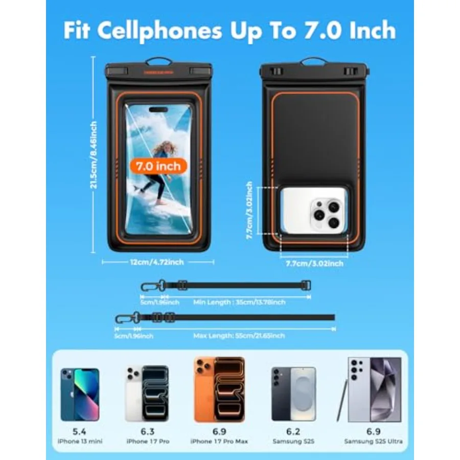 Floating Waterproof Phone Pouch 2 Pack, IPX8 Waterproof Phone Case Dry Bag Kayak/Beach/Cruise Travel Essentials, Water Proof Po view 6
