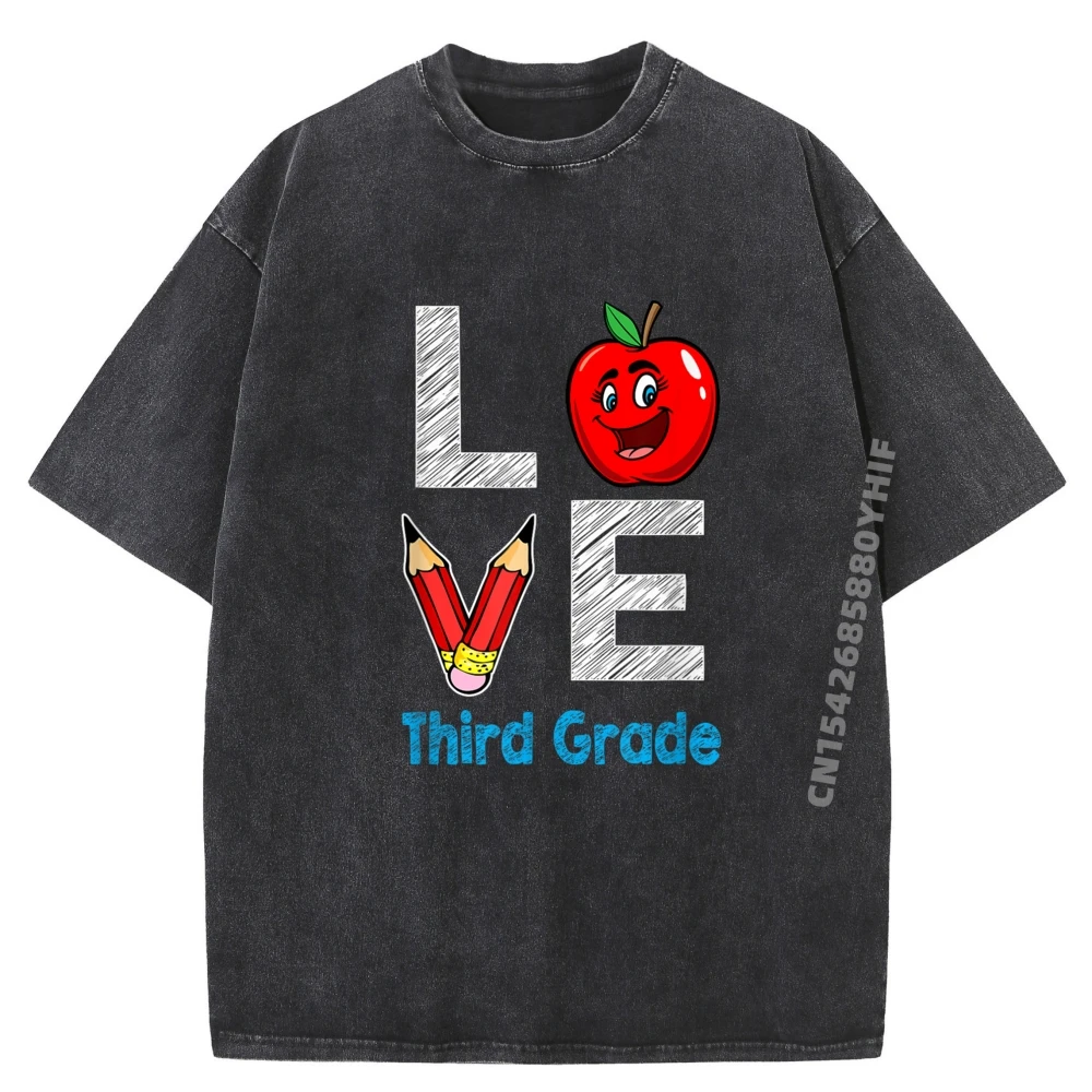 

Love Third Grade 3rd Grader Hip Hop Mens Tops & Tees Graphic Shirt Mens Leisure Washed Clothes Newest Men T-shirt