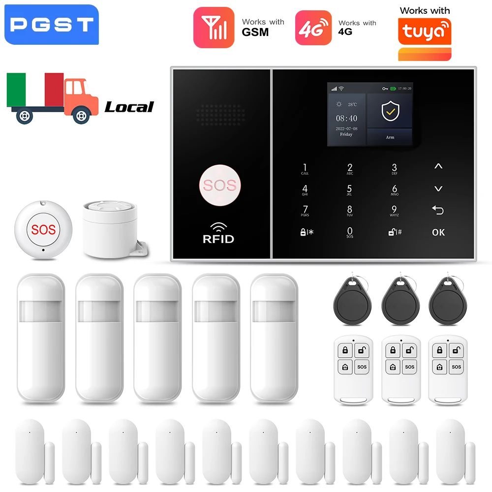 Sistema di Allarme Domestico Intelligente Compatibile con Tuya Alexa Google Home, Sistema di Sicurezza a Doppia Rete 4G WiFi con Avvisi tramite App