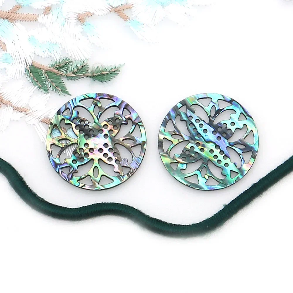 Unique Niche Natural Freshwater Abalone Shell Round Carved Pattern Hollow Pendant DIY Necklace Earring Jewelry Accessories