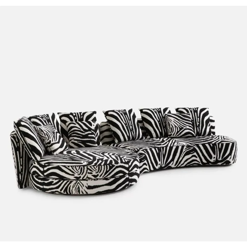 American curved beauty salon hotel lobby business office lounge area semi-circular solid wood combination zebra pattern sofa