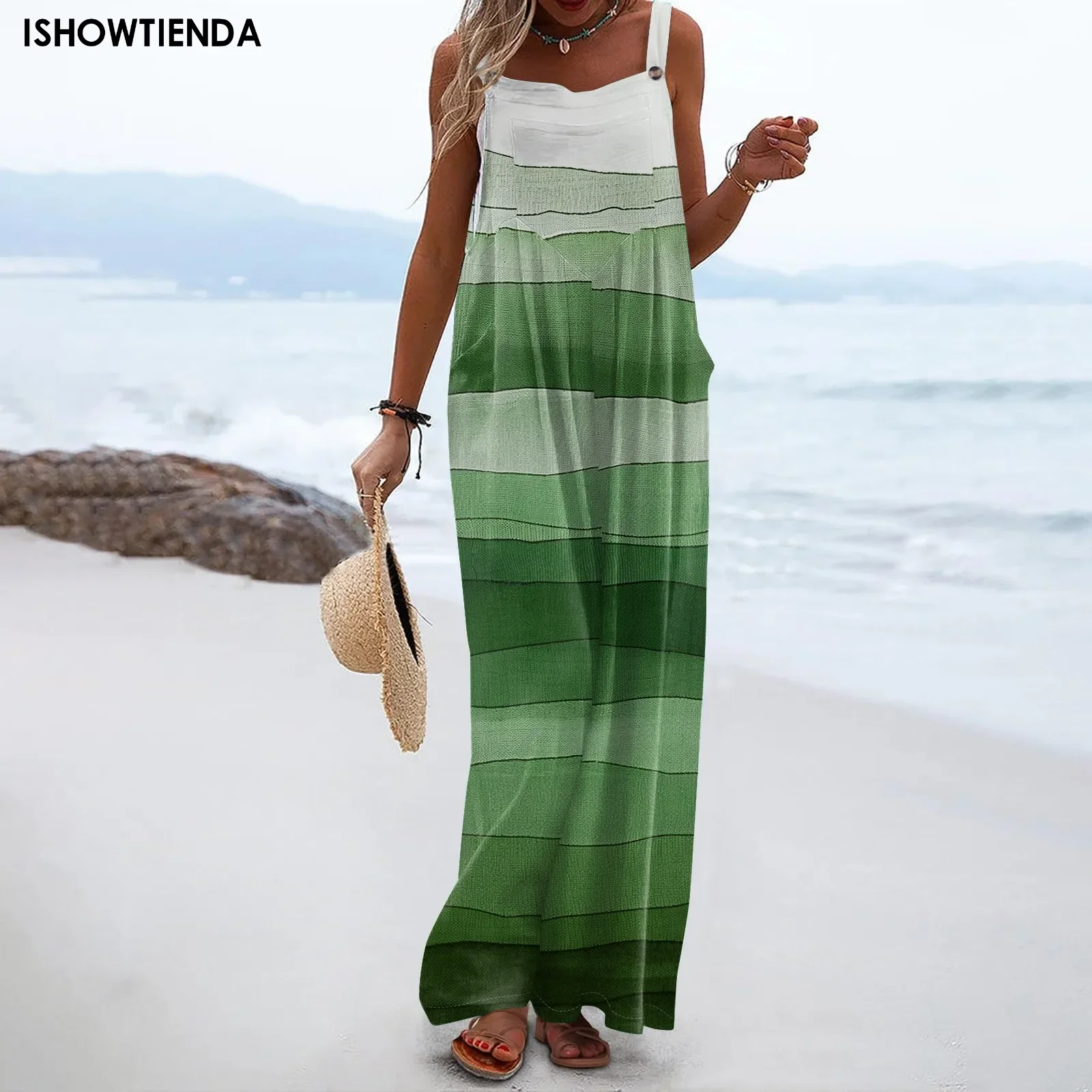 

Women's Jumpsuit Summer Long Jumpsuits Vintage Casual Loose Wide Leg Overalls Bodysuit Print Pockets Romper Wide Leg Bodysuit