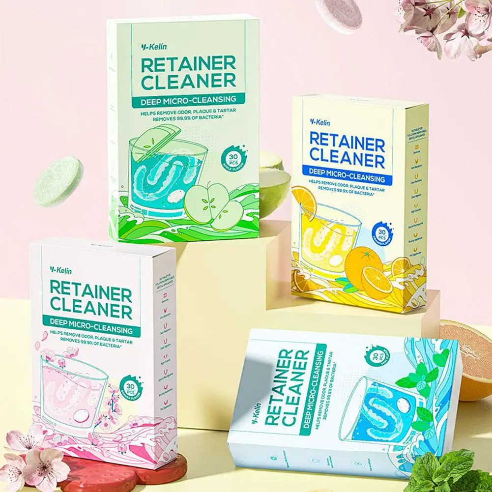 Tableta Efervescente Limpiadora de Dentaduras Postizas con Sabor a Frutas, Ayuda a Eliminar el Olor, la Placa, el Sarro y las Bacterias, Limpiador de Retenedores, Micro-Limpieza Profunda