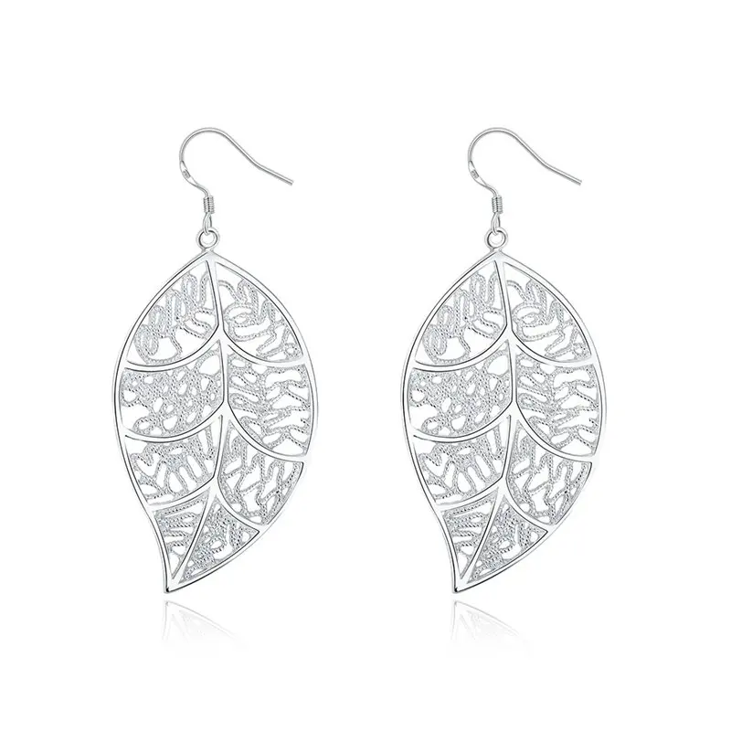 

Luxury 925 Sterling Silver Fine Leaves Earrings For Women Fashion Charm Wedding Party Jewelry Christmas Gifts