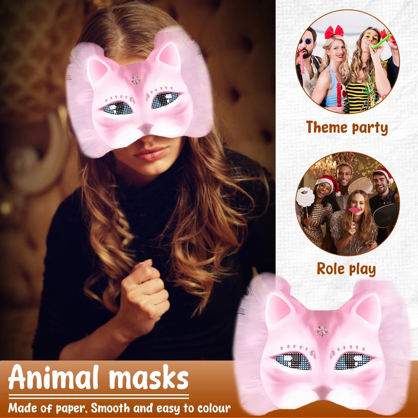 10 Witte Kattenmaskers Van Papier – DIY Blanco Maskers – Voor Cosplay, Halloween, Carnaval En Feesten – 5 Stuks Per Set