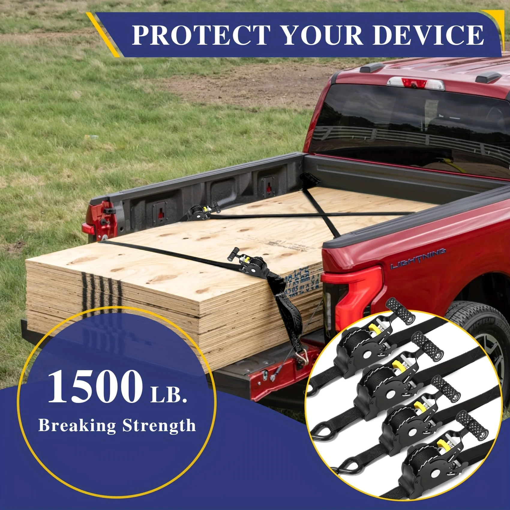 Auto Retractable Ratchet Straps 1X10 Heavy Duty with Soft Loops Secure Motorcycle Handlebars Cargo Trailers And Trucks Easy
