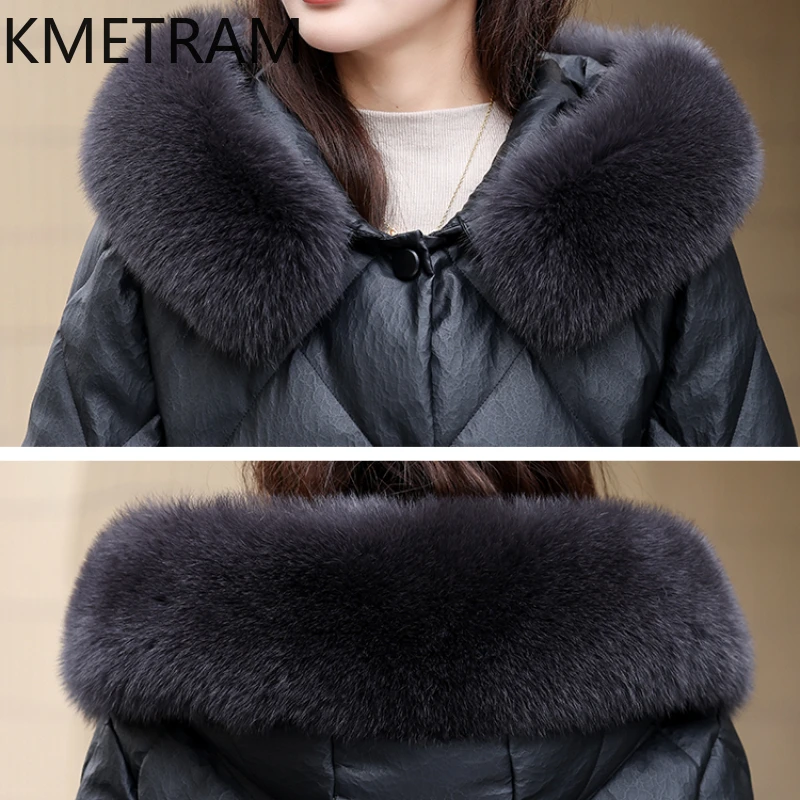 KMETRAM Winter Genuine Leather Coats for Womens Sheepskin Down Jacket 90% White Duck Down Liner Slim Fit Jaqueta De Couro