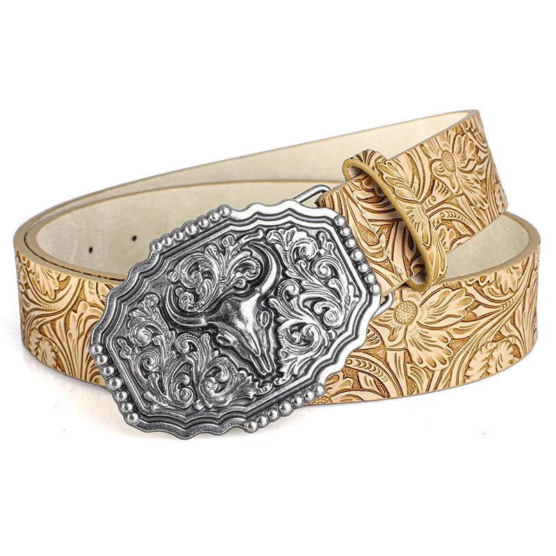 Western Cowboy-Stil Vintage Casual Gürtel - Geschnitzte Ochsenkopf-Schnalle & Bohemian-Print, Perfekt für Tägliche Pendler- und Dating-Outfits – Detail 8